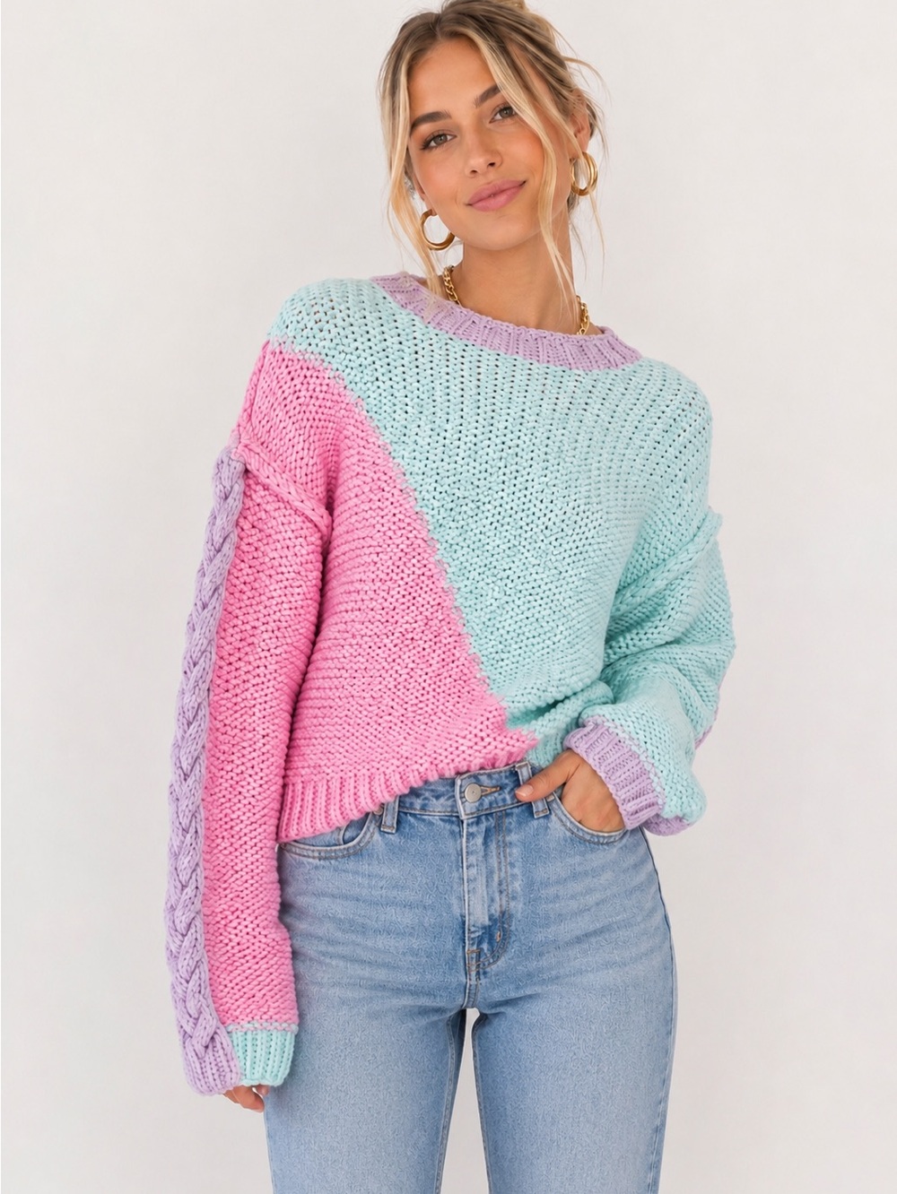 LoveShackFancy Cotton Bkend Candy Rainbow Chunky Knit Isaiah Sweater Sz. L
